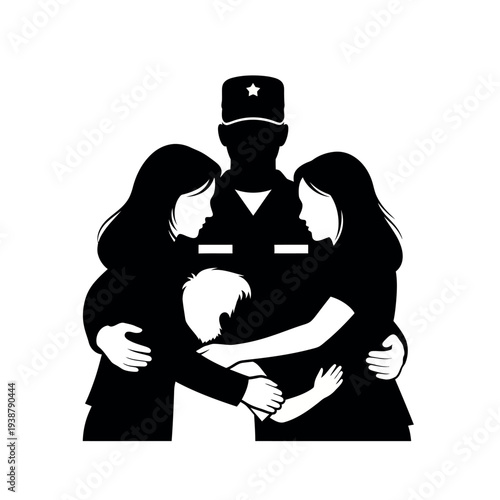 Military family reunion silhouette 1.