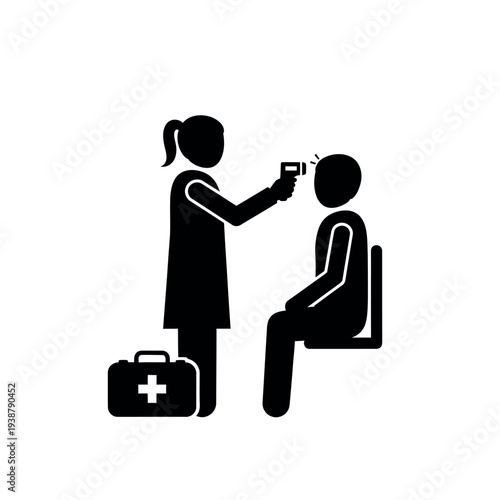 Medical professional checking patients temperature with infrared thermometer.