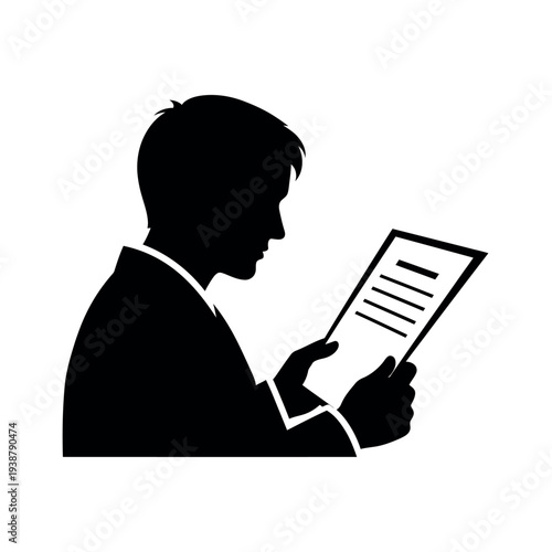 Fotografía Silhouette of a man reading a document.