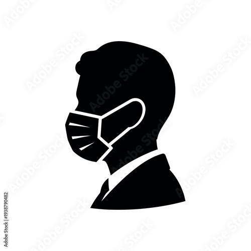 Silhouette of a person wearing a protective face mask.
