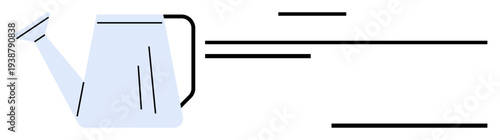 Gardening, sustainability, efficiency, minimalism, eco-friendly design, nature care. Streamlined watering can with motion lines. Gardening and sustainability concept with symbolic motion