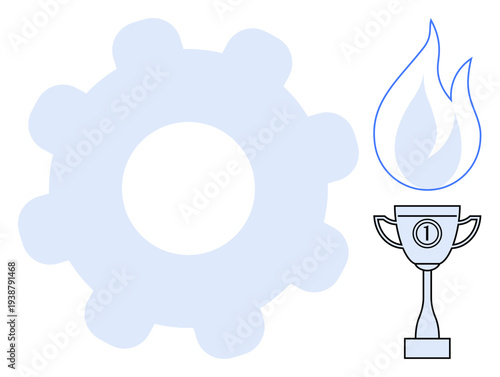 Innovation concept. Innovation by a gear, flame, and trophy creativity, achievement, and success. Innovation driving advancements in industries and technology. For business, education startups