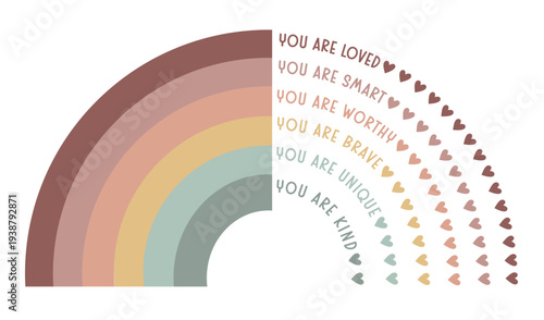 Boho Rainbow Affirmations Poster, Inspirational Wall Art for Kids Room, Nursery, Mental Health and Self Love