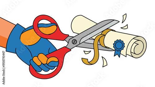 Revoking Diploma: Hand with Scissors Cutting Rolled Certificate - Invalidation of Qualification or Achievement Concept
