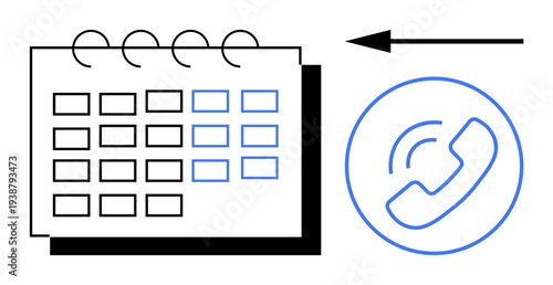 Scheduling concept. Scheduling ed as a calendar and phone icons for event planning. Scheduling simplifies communication and reminds users of important tasks. Perfect for productivity apps, business