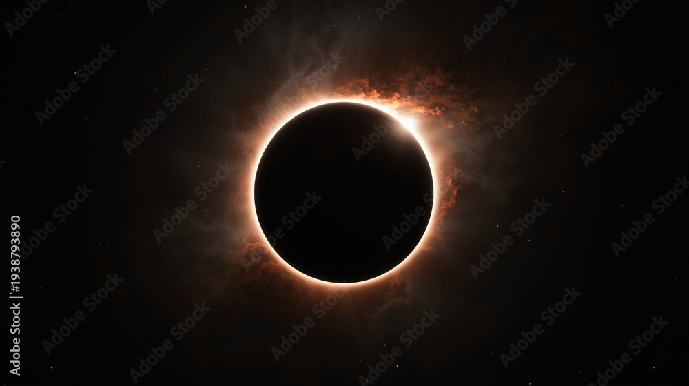Obraz premium Total Solar Eclipse With Orange Corona Ring In Deep Space