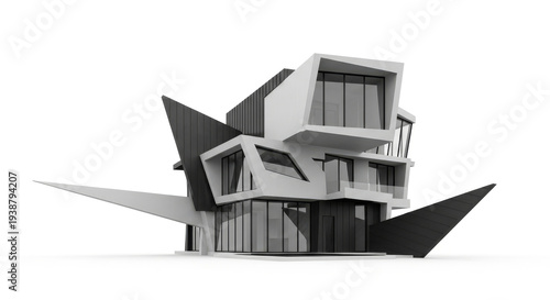 A futuristic modern building with an abstract design and unique architecture