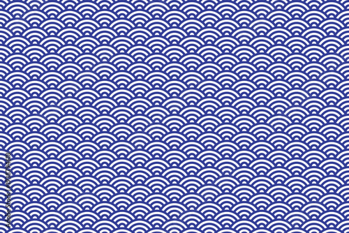 Classic blue seigaiha pattern background with Japanese traditional waves