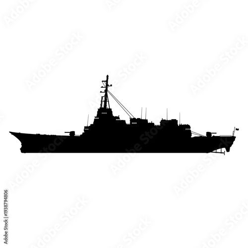 Modern Military Marine Warship Navy Battleship Destroyer Black Icon Silhouette Illustration Vector