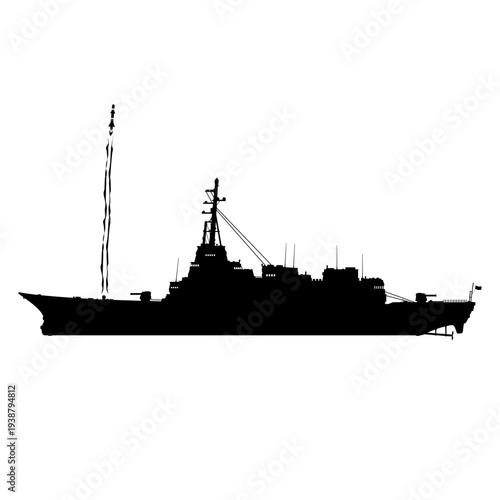 Modern Military Marine Warship Navy Battleship Destroyer Firing Cruise Missile Black Icon Silhouette Illustration Vector