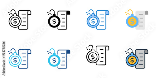 Debt icons set multiple style collection. Editable stroke 
