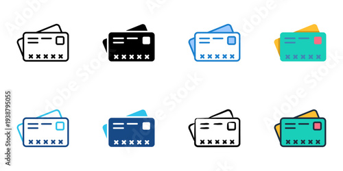 Debit card icons set multiple style collection. Editable stroke 
