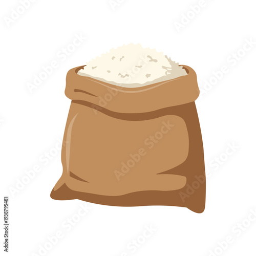 Burlap sack of white rice