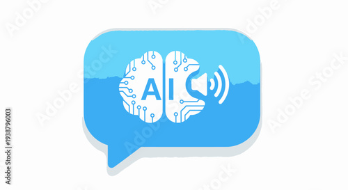 Artificial intelligence brain in speech bubble with sound waves technology concept