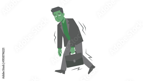 Tired Businessman Walking with Briefcase Exhausted Office Worker Burnout Concept