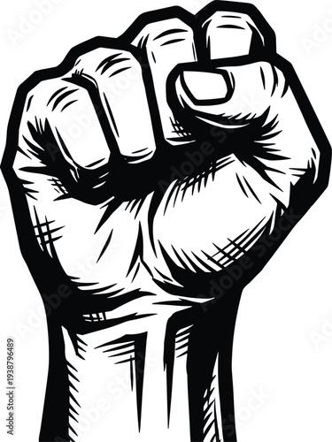 Raised fist power symbol illustration, protest resistance and unity hand gesture vector design for social justice activism and revolution concept