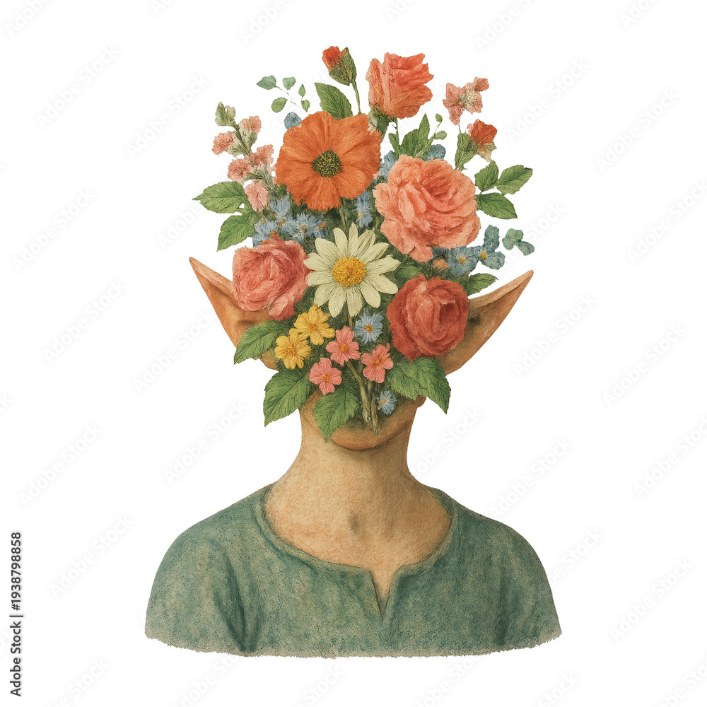 Naklejka premium PNG Surreal floral elf portrait