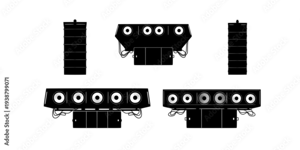 Naklejka premium speaker in Three styles vector set line art, silhouette and color version with varying design styles 