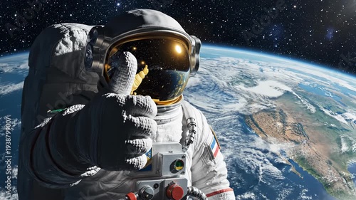 Astronaut Thumbs Up in Earth Orbit