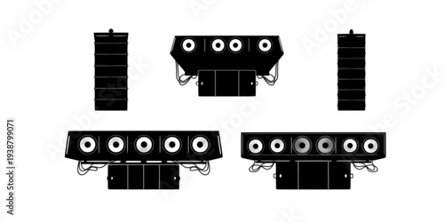 speaker in Three styles vector set line art, silhouette and color version with varying design styles
