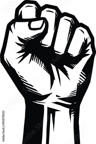 Raised fist protest power symbol illustration, unity resistance and activism hand gesture vector design for social justice movement concept