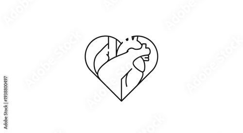 Hand Holding Heart Simple Line Art.