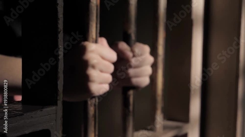 Incarcerated Woman Holding Jail Bars, Criminal Justice Concept