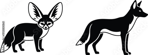 Black and white illustration of two desert jackals side by side
