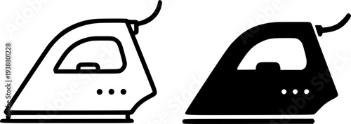 Iron illustration icon, black and white in outline and silhouette design style