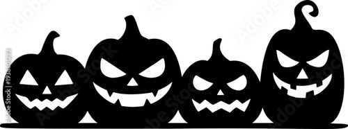 Jack o lantern pumpkins Halloween pumpkin faces black silhouette isolated on a white transparent background vector graphic clipart
