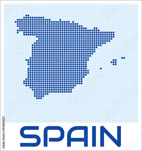 Spain dot map. Dotted shape of the country. Spain boundary dots with title. Vector illustration.