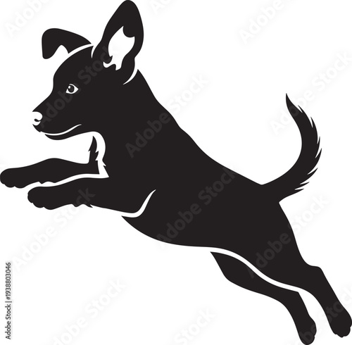Black Small Dog Jumping Vector Silhouette Illustration