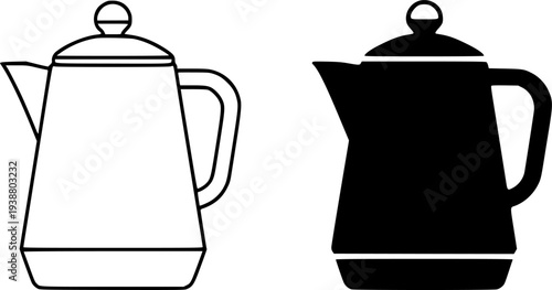 Percolator illustration icon, black and white in outline and silhouette design style