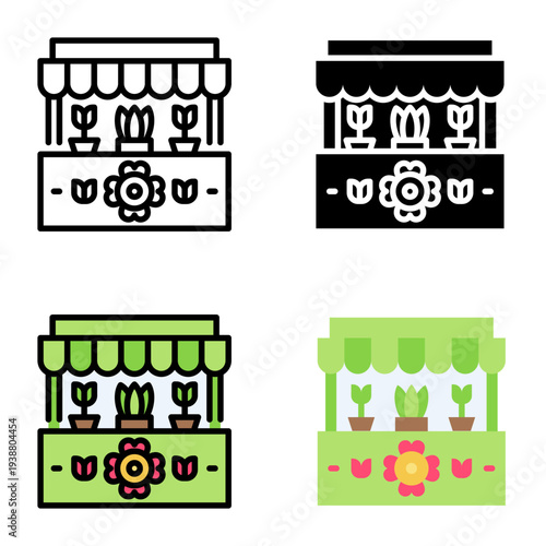 flower shop icon collection of various styles for design branding, print and digital media