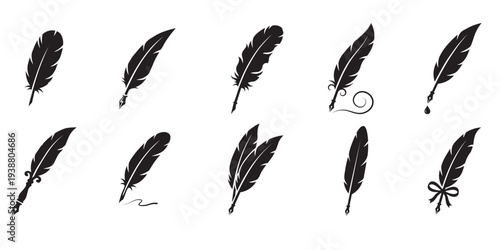 Feather quill pen silhouette set