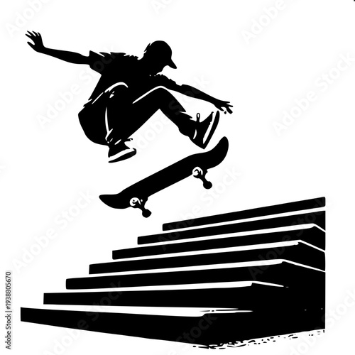 Skateboard Kickflip Trick Urban Action Sport Silhouette