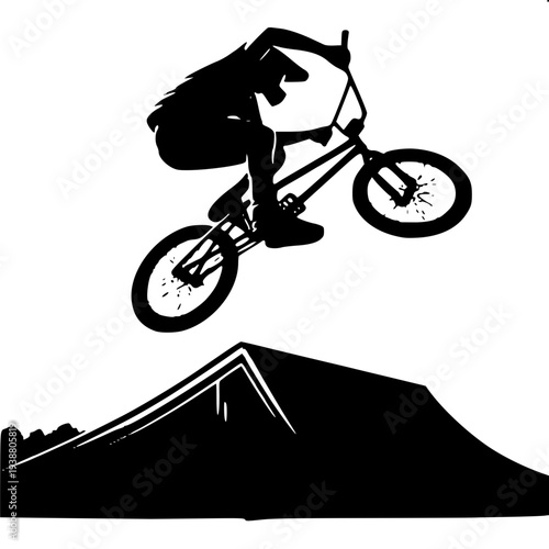 BMX Bike Trick Mid-Air Ramp Jump Vector Silhouette