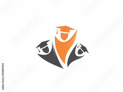 Education Excellence Logo Featuring Three Graduating Students in Academic Caps for University or Scholarship Program