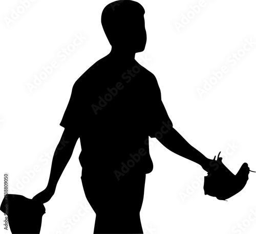 Black silhouette of a weary baseball pitcher walking away holding his cap, dejected athlete leaving the field, minimalist vector illustration for sports drama.