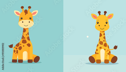 Cute Giraffe Cartoon Sitting on Ground