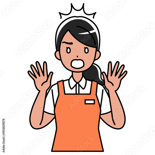 びっくり仰天、驚くエプロン姿の外国人女性のイラスト