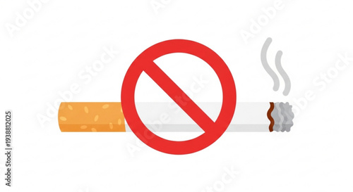 No smoking symbol with cigarette and smoke on white background for health and safety campaigns
