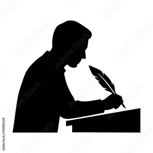 Man Writing With Quill Silhouette