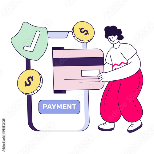     Card inside smartphone, illustration of secure card payment 