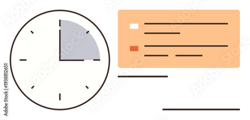 Time management, productivity, organization, planning, work scheduling, task prioritization. Clock showing time section and task list highlighted. Time management and productivity visualization