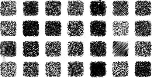 Creative Graphic Design: Black  White Hand-Drawn Textures Collection. Abstract Sketch, Scribble, Hatching, and Stipple Vector Art Fills  Patterns for Artistic Projects.