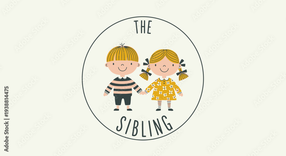 Obraz premium Cartoon boy and girl sibling illustration.