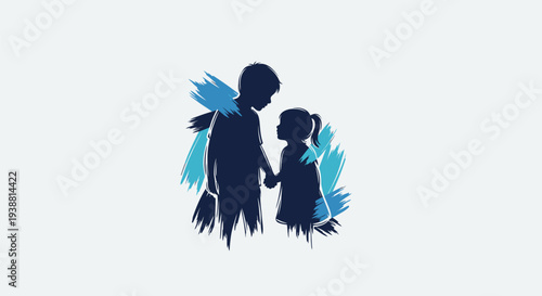 Silhouette of Man and Child Holding Hands.
