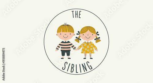 Cartoon boy and girl sibling illustration.
