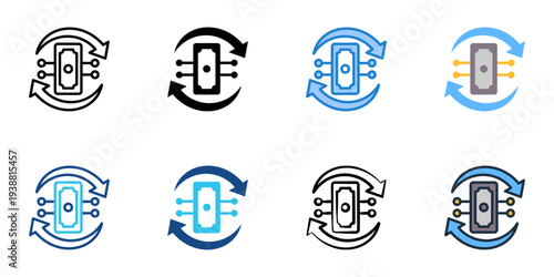 Wire transfer icons set multiple style collection. Editable stroke 
